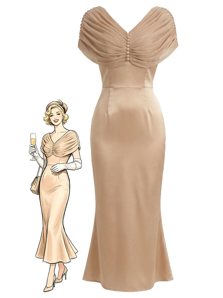 Champagnerfarbenes 30er Meerjungfrauenkleid mit Raffung