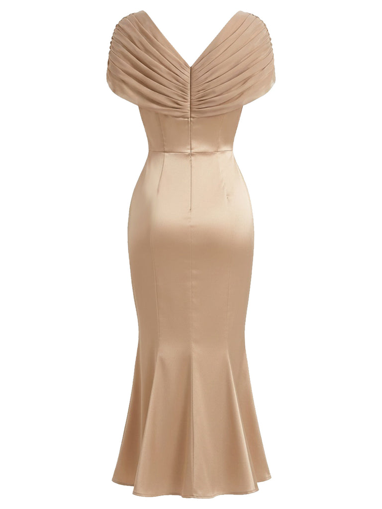 Champagnerfarbenes 30er Meerjungfrauenkleid mit Raffung