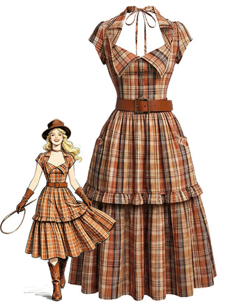 70er Kleid mit Neckholder und Karo