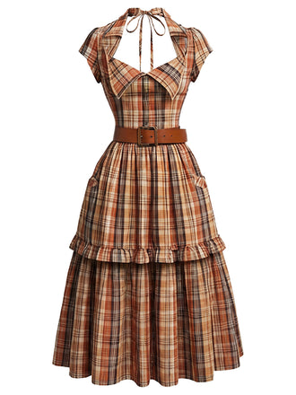 70er Kleid mit Neckholder und Karo