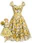 [Vorverkauf] Gelbes 50er Swingkleid mit Gänseblümchen und Herzausschnitt