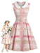 Rosa 50er Ärmelloses Kleid mit Peter-Pan-Kragen und Karo