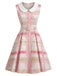 Rosa 50er Ärmelloses Kleid mit Peter-Pan-Kragen und Karo