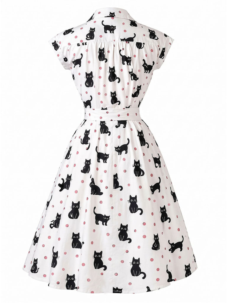 50er Hemdblusenkleid mit Katzen und Punkten