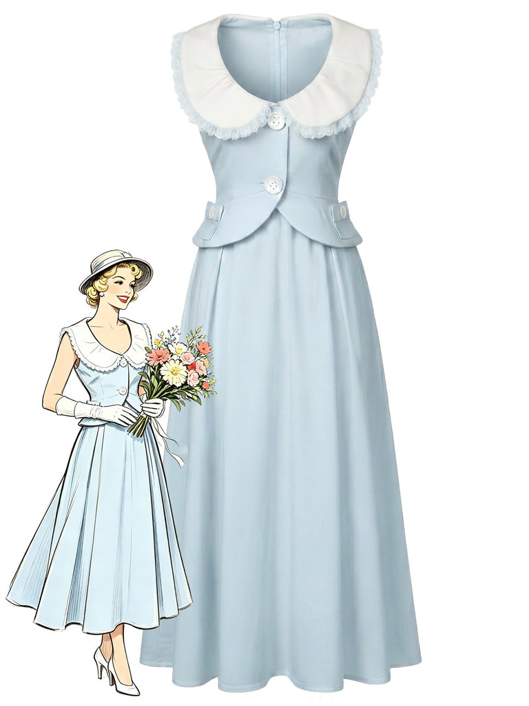 Hellblaues 40er Kleid mit Peter-Pan-Kragen