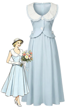Hellblaues 40er Kleid mit Peter-Pan-Kragen