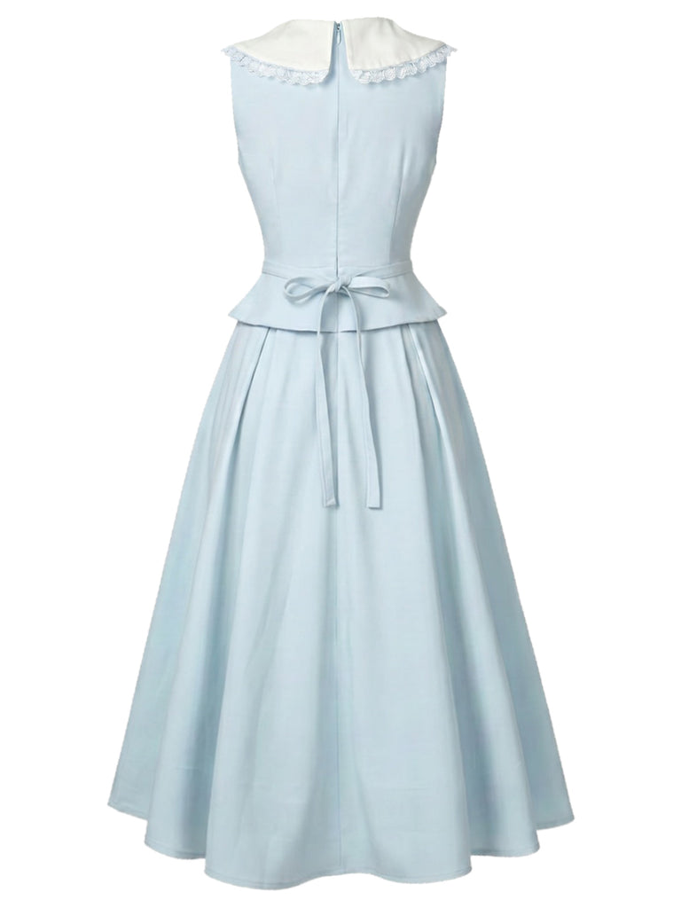 Hellblaues 40er Kleid mit Peter-Pan-Kragen