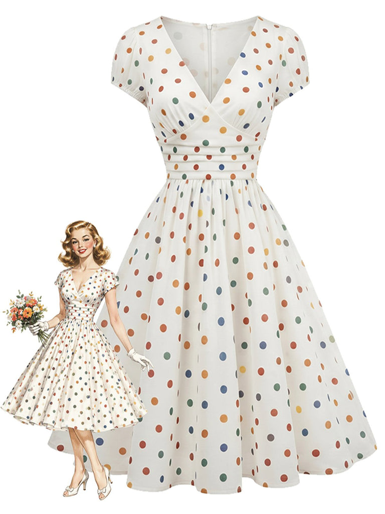 Mehrfarbiges 50er Kleid mit Polka-Dots