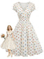 [Vorverkauf] Mehrfarbiges 50er Swingkleid mit Polka Dots und V-Ausschnitt