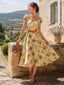 [Vorverkauf] Orange 50er Kleid mit Sonnenblumen und Herzausschnitt