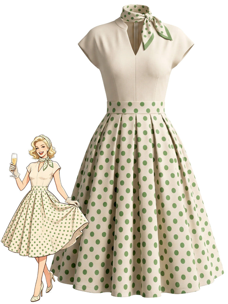 50er Swingkleid mit Polka-Dots und Schal