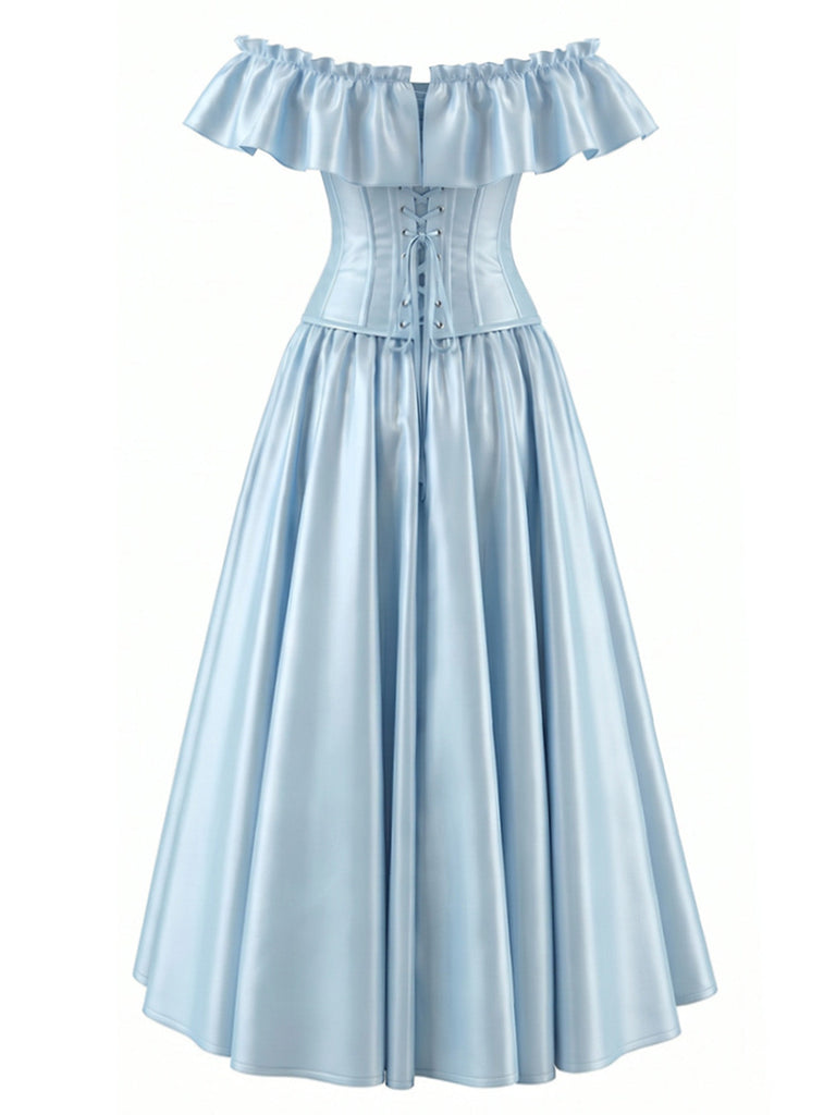 Hellblaues 50er Kleid mit Rüschen und Taille