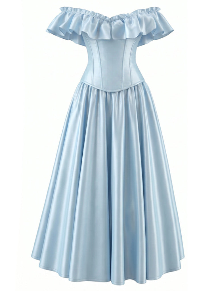 Hellblaues 50er Kleid mit Rüschen und Taille