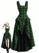 Grünes 60er Gothic Midikleid mit Karo