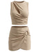 Beige 80er Rock mit Cut-out und Wickel