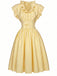 Hellgelbes 50er Kleid mit Rüschen und Taillenbinde