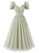 Grünes 50er Chiffon-Kleid mit Herzausschnitt und Schleife
