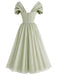 Grünes 50er Chiffon-Kleid mit Herzausschnitt und Schleife