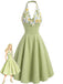 Grünes 50er Swingkleid mit V-Ausschnitt und Neckholder