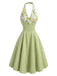 Grünes 50er Swingkleid mit V-Ausschnitt und Neckholder