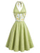 Grünes 50er Swingkleid mit V-Ausschnitt und Neckholder