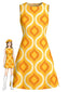 [Vorverkauf] Orange 60er Mod A-Linien-Kleid mit geometrischem Print