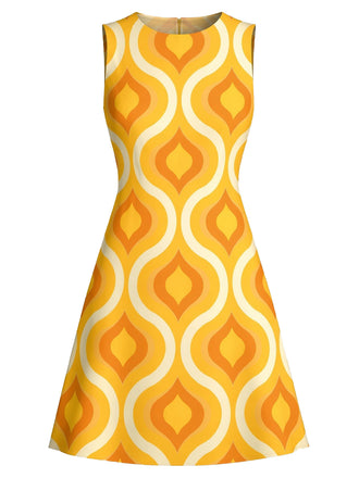 Orange 60er Mod A-Linien-Kleid mit geometrischem Print