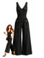 60er Denim-Jumpsuit mit V-Ausschnitt und geradem Bein