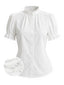 [Vorverkauf] Weiße 50er Bluse mit Puffärmeln und Spitzenbesatz