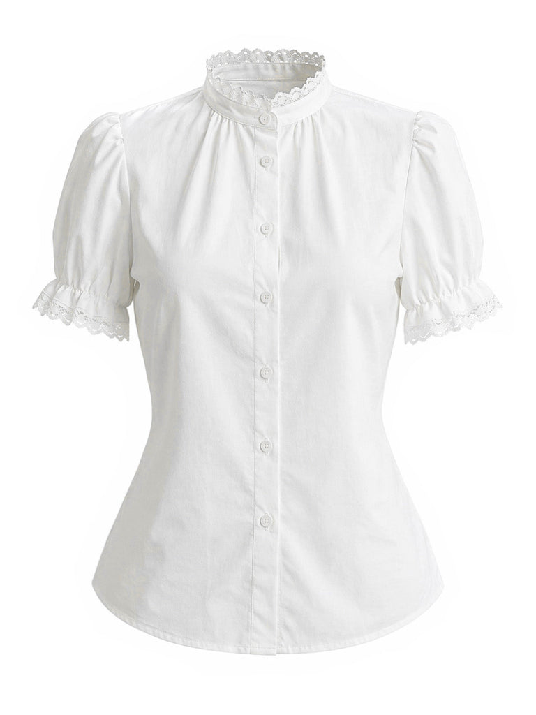 Weißes & Grünes 50er Kleid mit Karo und Spitze