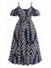 [Übergröße] Marineblaues 50er Cold-Shoulder Midikleid mit Taillenbinde
