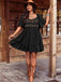 [Übergröße] Schwarzes 60er Minikleid mit Puffärmel und Stickerei