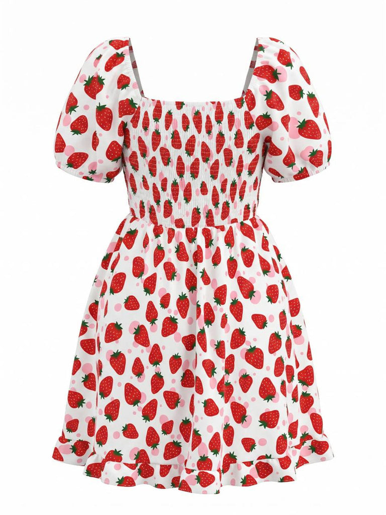 [Übergröße] 50er Kleid mit Puffärmel und Erdbeere