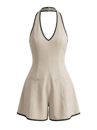 Beige 60er Romper mit Neckholder und offenem Rücken