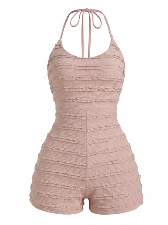 Misty Rose 1960s Lace Halter Jumpsuit