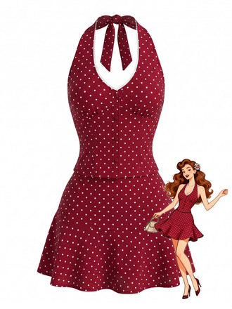 Roter 60er Rock mit Polka-Dots und Neckholder-Top