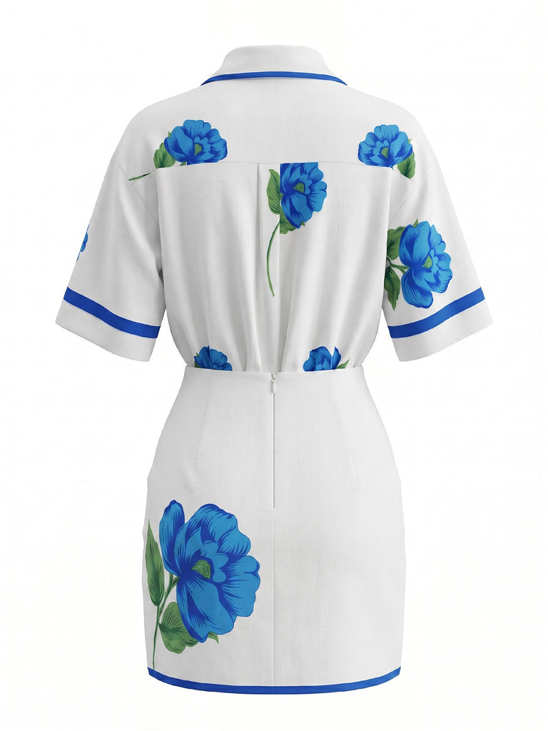 Blauer 60er Rock mit Blumen-Print