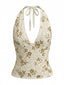 Beige 60er Top mit Neckholder und Pailletten
