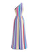 30er Maxikleid mit One-Shoulder und Regenbogenstreifen