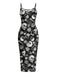 Schwarzes & Rosa 30er Gothic Midikleid mit Totenkopf und Figurbetont