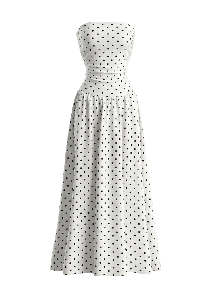 50er Trägerloses Smockkleid mit Polka-Dots