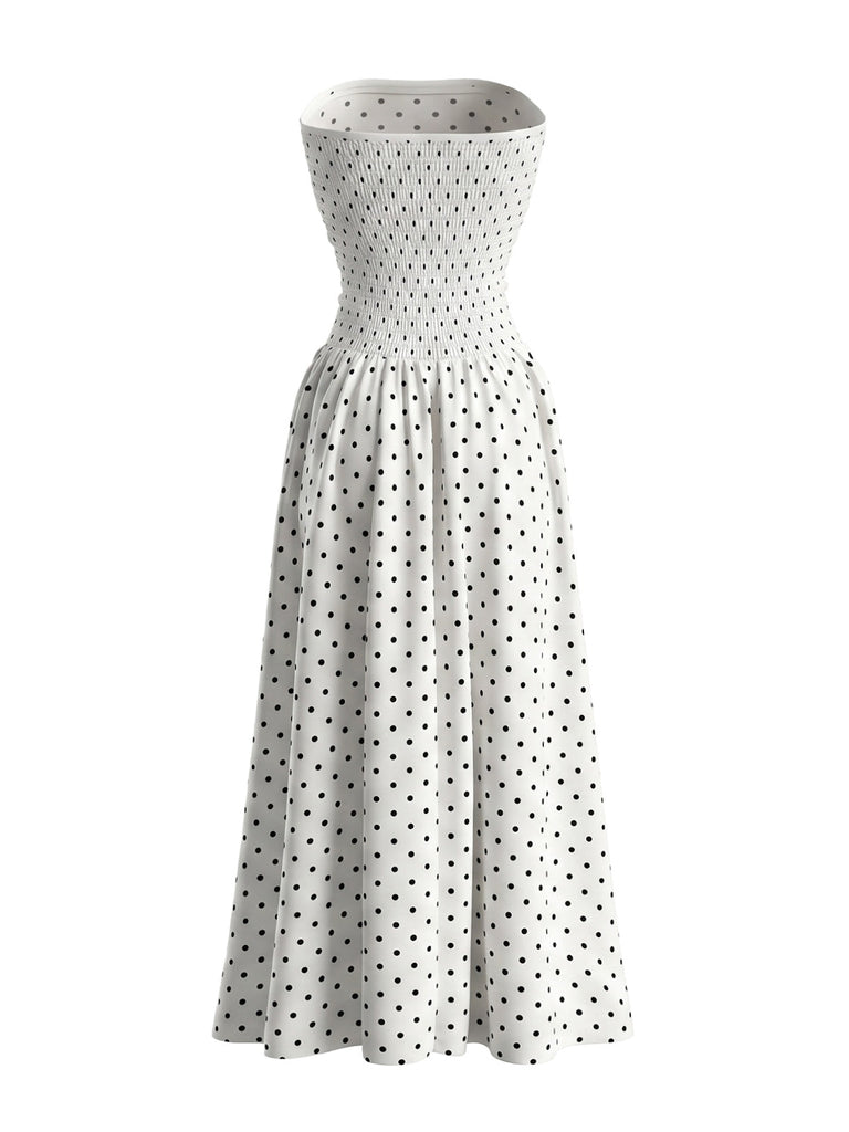 50er Trägerloses Smockkleid mit Polka-Dots
