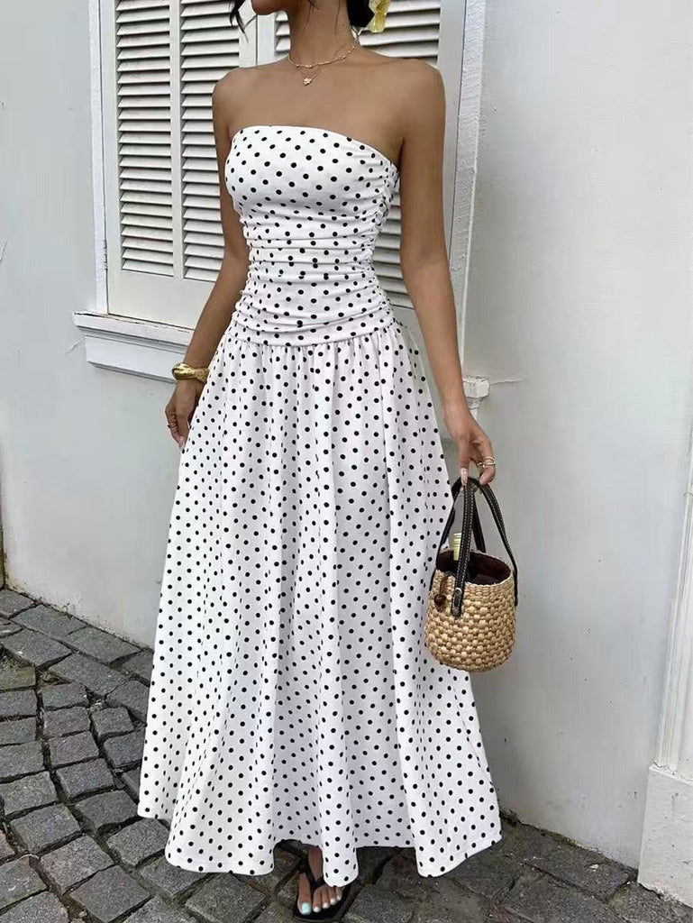 50er Trägerloses Smockkleid mit Polka-Dots
