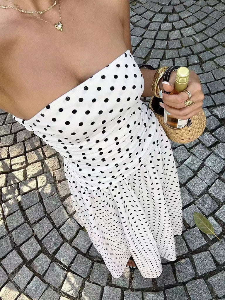 50er Trägerloses Smockkleid mit Polka-Dots