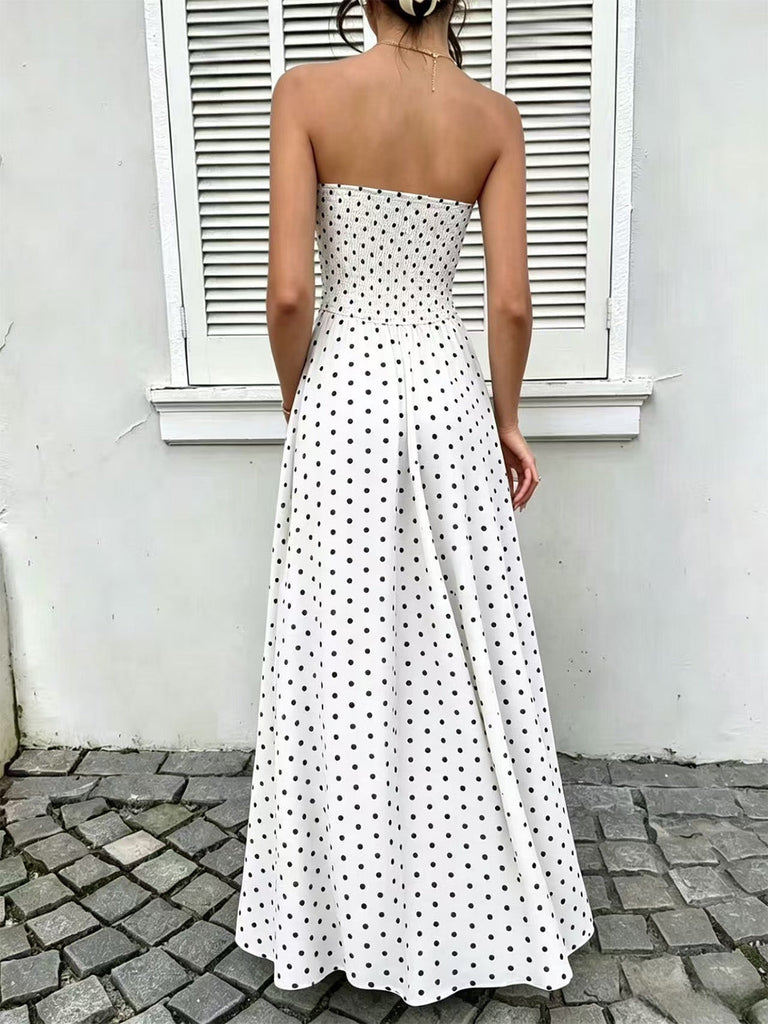 50er Trägerloses Smockkleid mit Polka-Dots