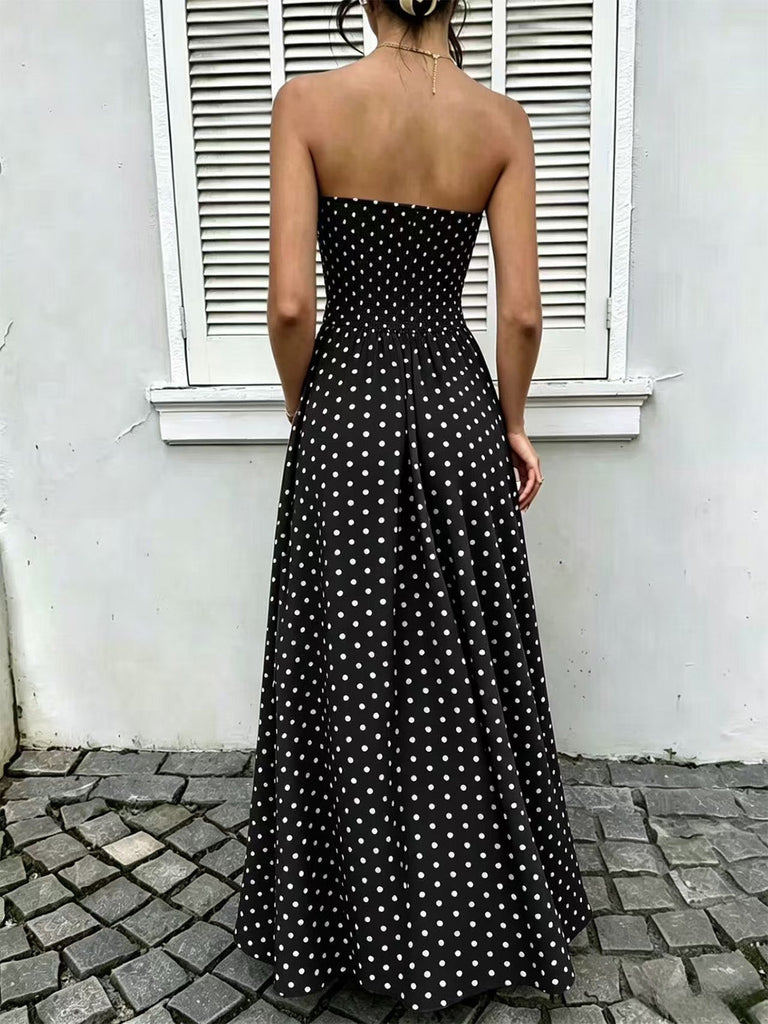 50er Trägerloses Smockkleid mit Polka-Dots