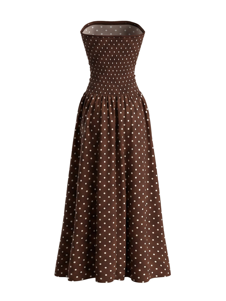 50er Trägerloses Smockkleid mit Polka-Dots