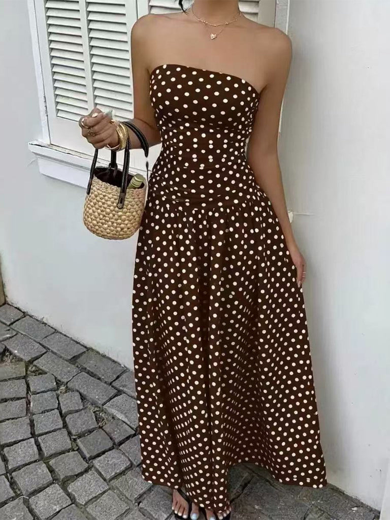50er Trägerloses Smockkleid mit Polka-Dots