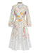 Weißes 40er Kleid mit Blumen-Print und Langarm