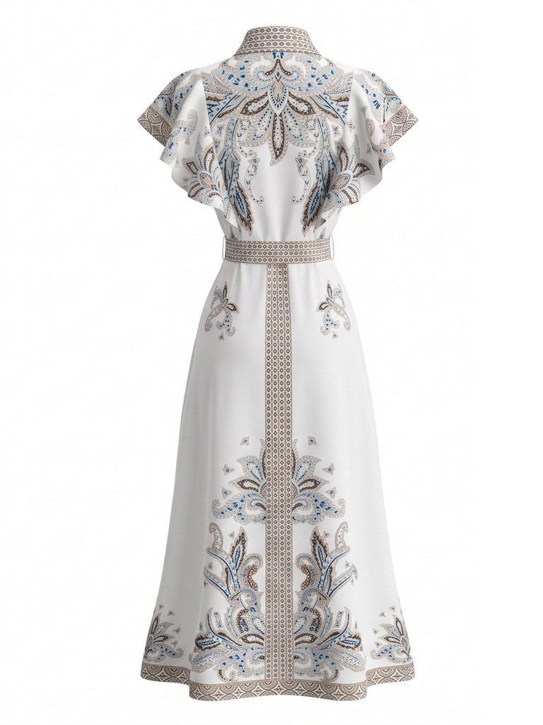 30er Vintage Shirtkleid mit Blumen-Print und Knopf
